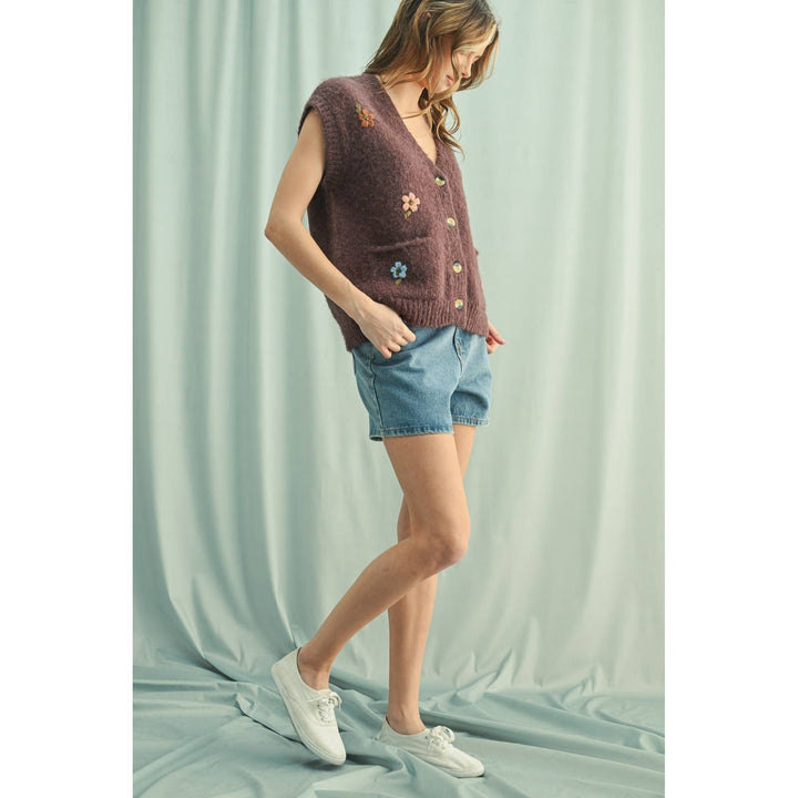 Brushed floral embroidered vest
