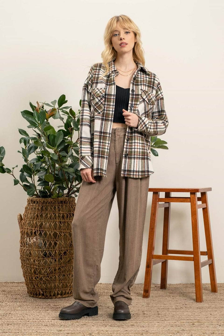 IVY EXTENDED SHOULDER PLAID SHACKET