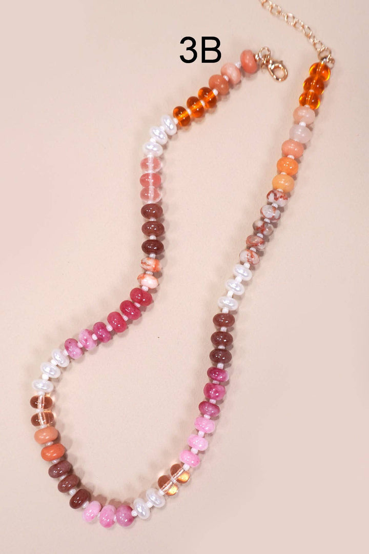 Natural Agate Glass Semi Precious Bead Necklace - 3B