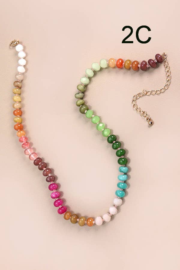 Natural Agate Glass Semi Precious Bead Necklace - 2C