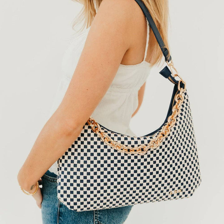 Sienna Slouchy Woven Shoulder Bag - Black Checkered
