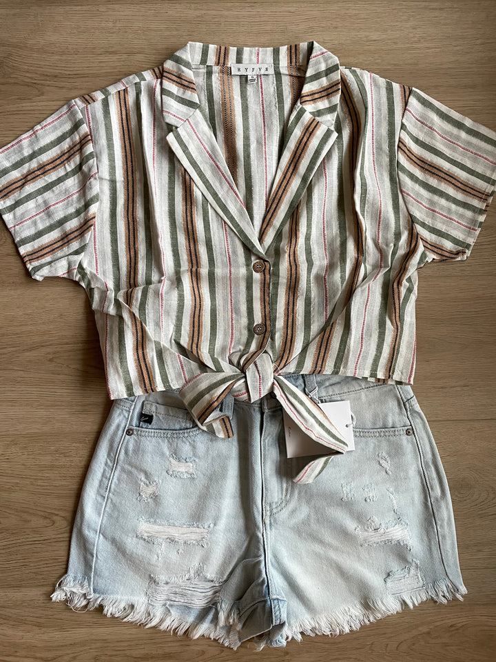 MINE FOR THE SUMMER STRIPE-PRINT CROPPED SHIRT