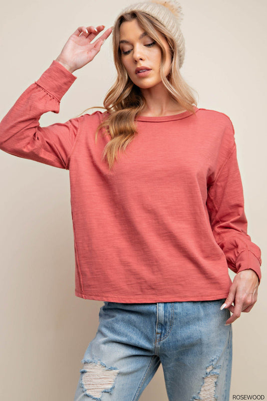 Cotton slub reverse thread top