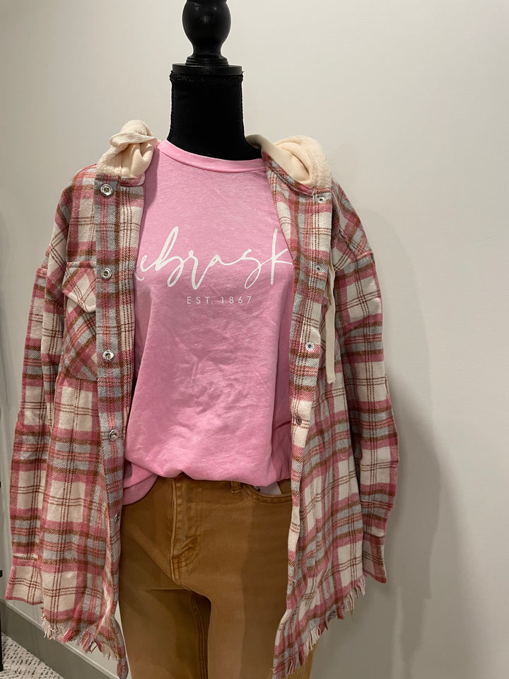 Pink Plaid Flannel Hooded Jacket
