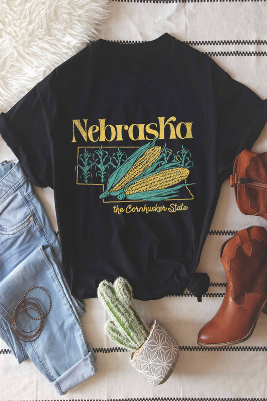 Nebraska Corn Graphic Tee from Onyx Native - 100% ring spun cotton, soft-washed, garment-dyed fabric with unisex sizing and classic fit