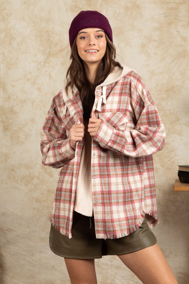 Pink Plaid Flannel Hooded Jacket