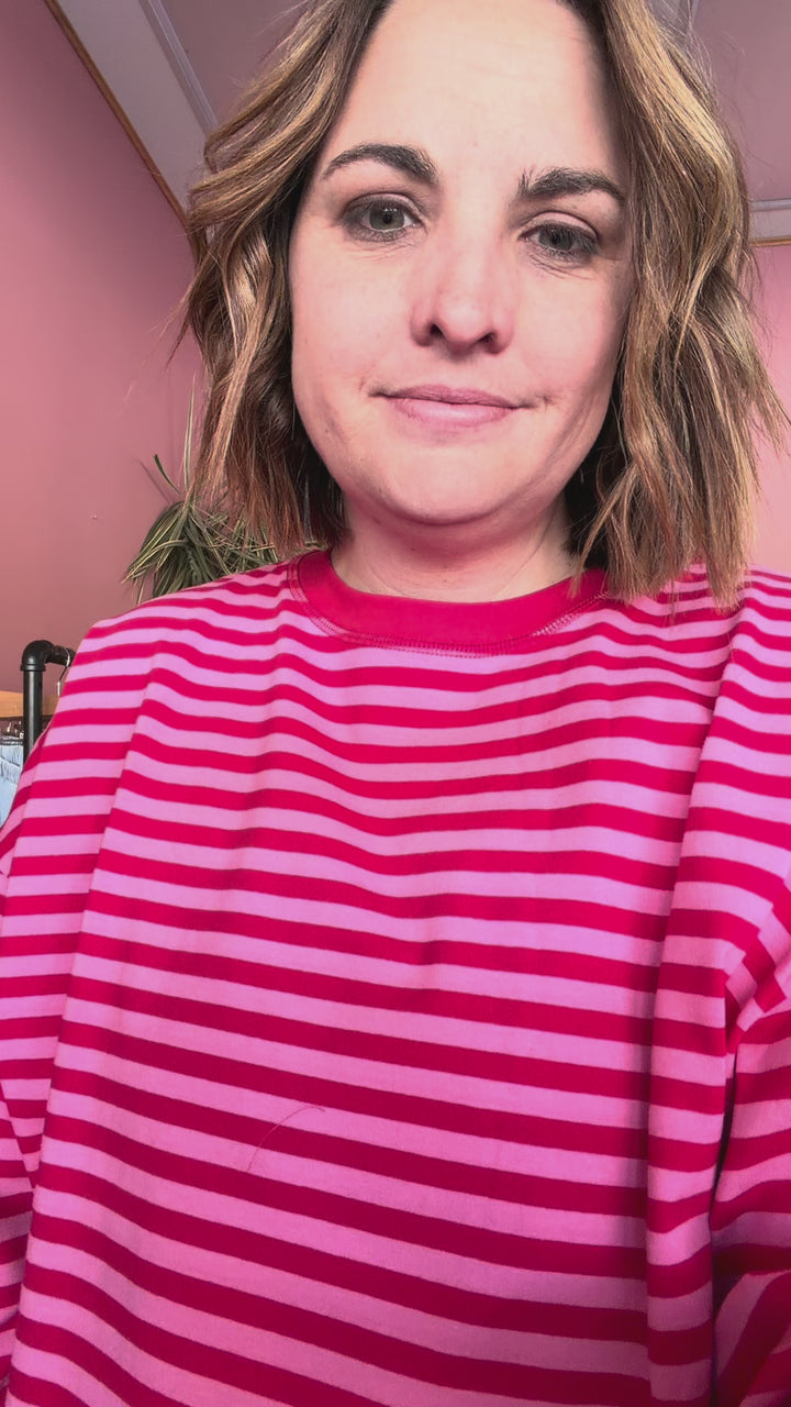 Hilary Hibiscus Stripe top