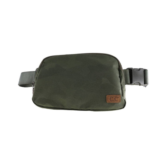 C.C Camo Belt Bag - Functional and stylish camo belt bag featuring a zippered pouch with elasticized compartments, adjustable strap, and waterproof design. Perfect for adding a touch of camo flair to your look.