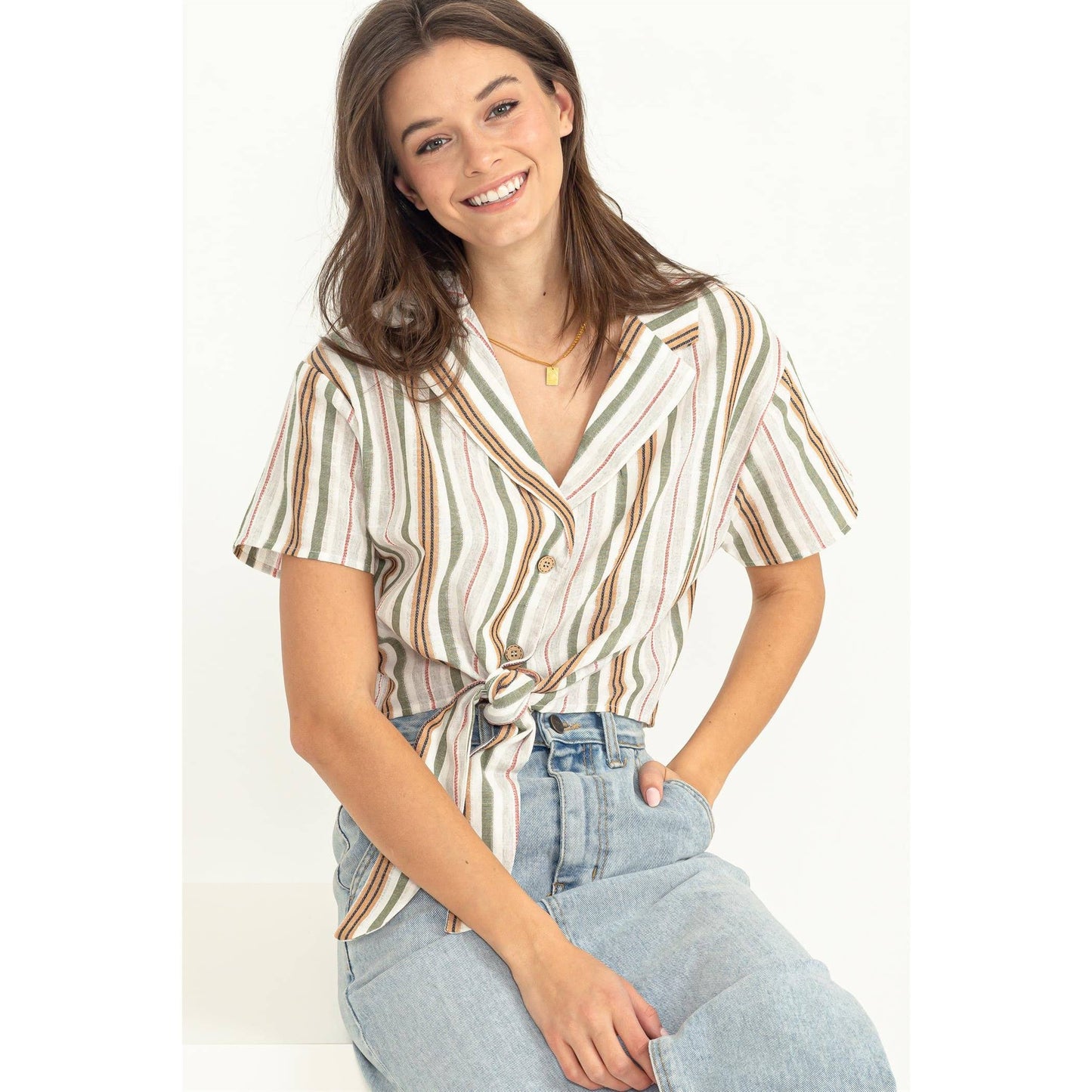 MINE FOR THE SUMMER STRIPE-PRINT CROPPED SHIRT