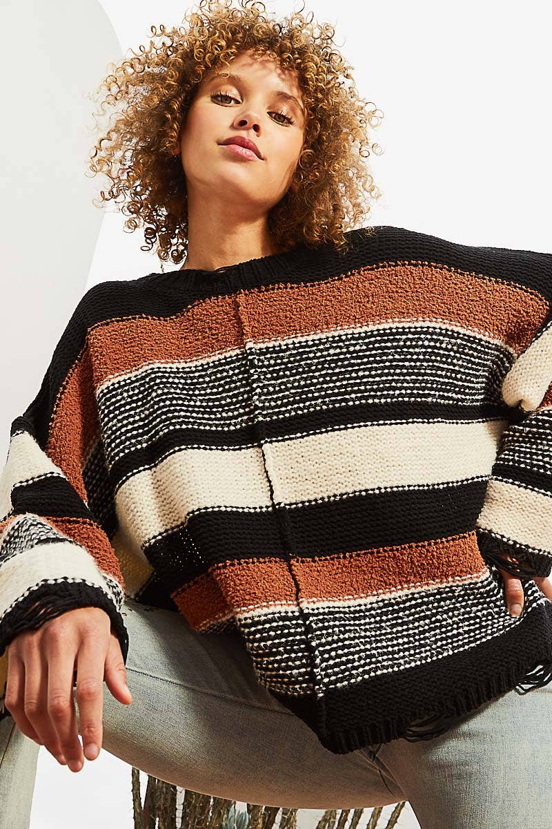 Darcy stripe pattern chenille pullover sweater