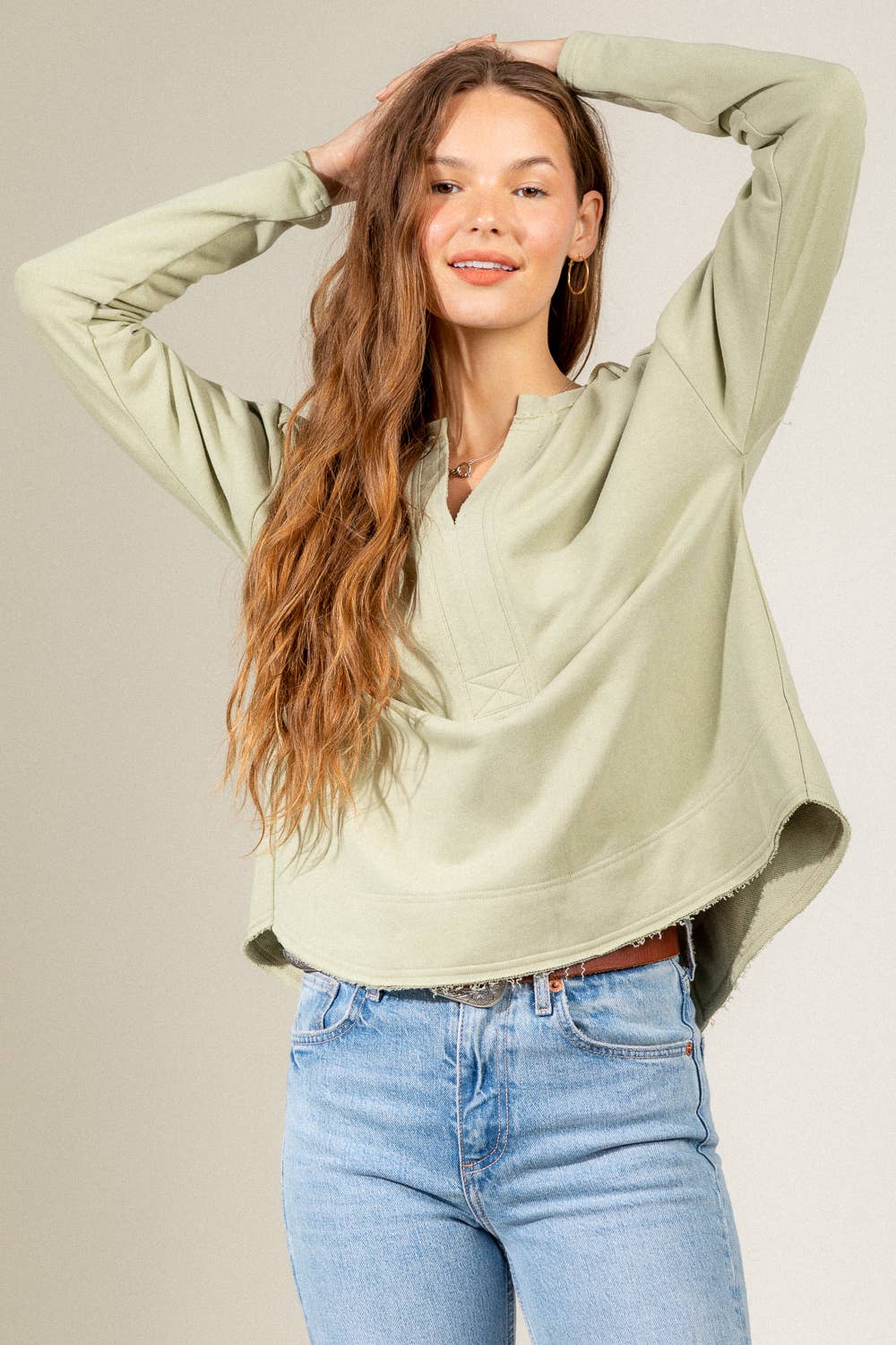 Sage Raw edge detail solid knit top