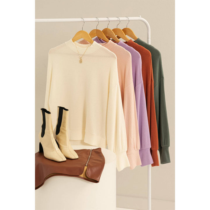 TRY SOMETHING NEW RIBBED BALLOON SLEEVE TOP: CREAM