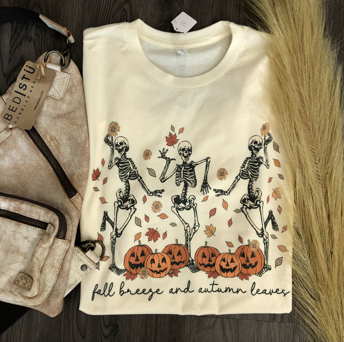 Fall Breeze and Autumn Leaves Skeleton Graphic Tee