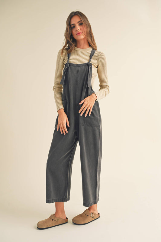 TENCEL WASHED JUMPSUIT: BLACK