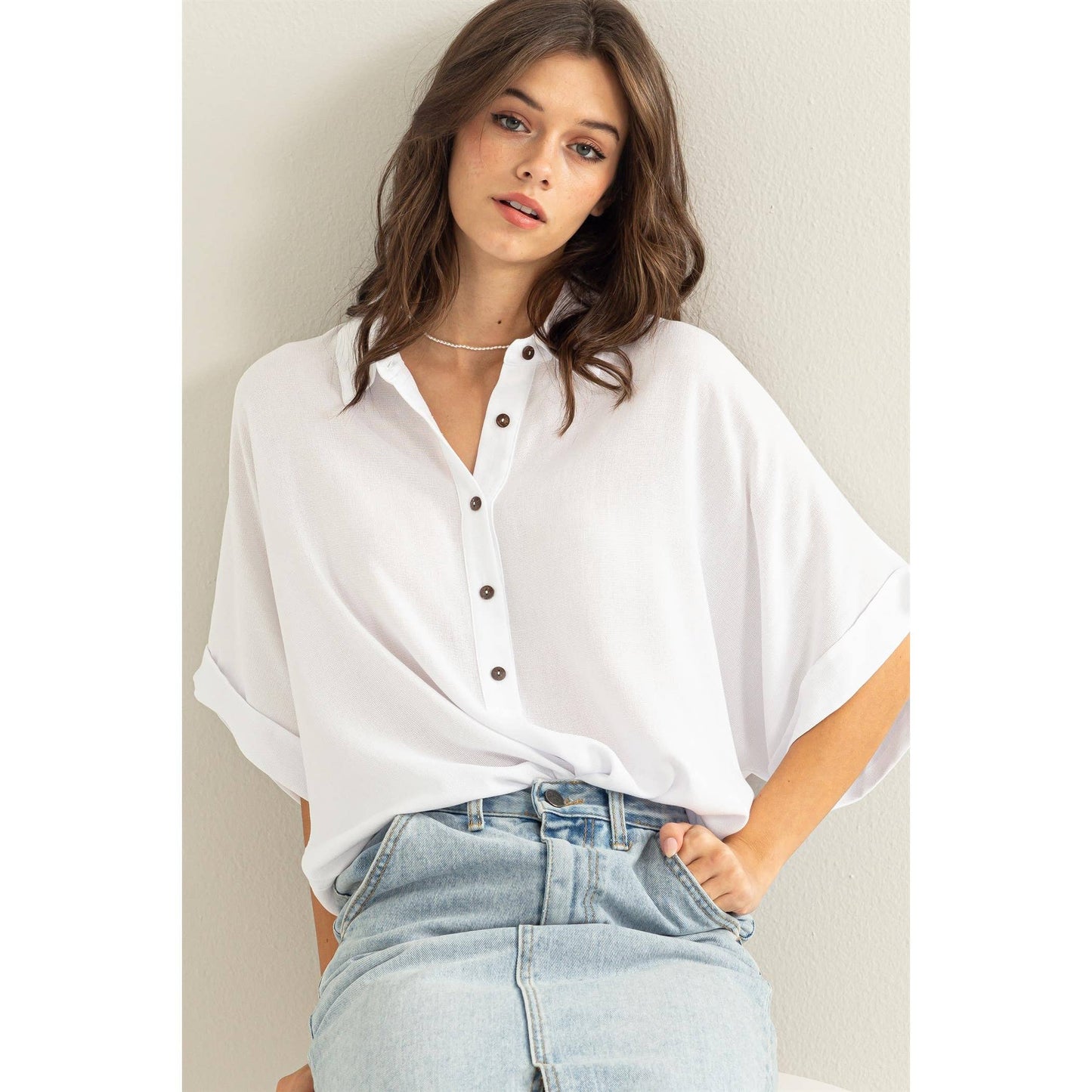 HYFVE - ONE AND ONLY BUTTON-FRONT OVERSIZED TOP