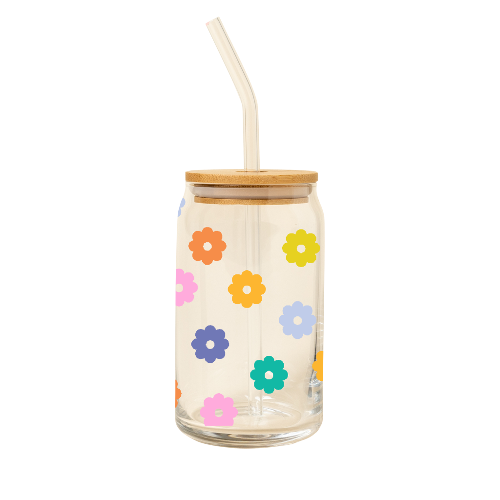 Can Glass w/Lid + Straw (Summer, fall, drink, glass cups)