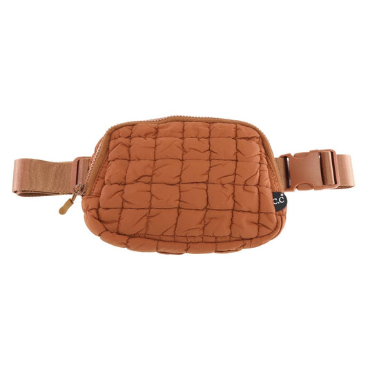 Quilted Puffer C.C Belt Bag-Rust