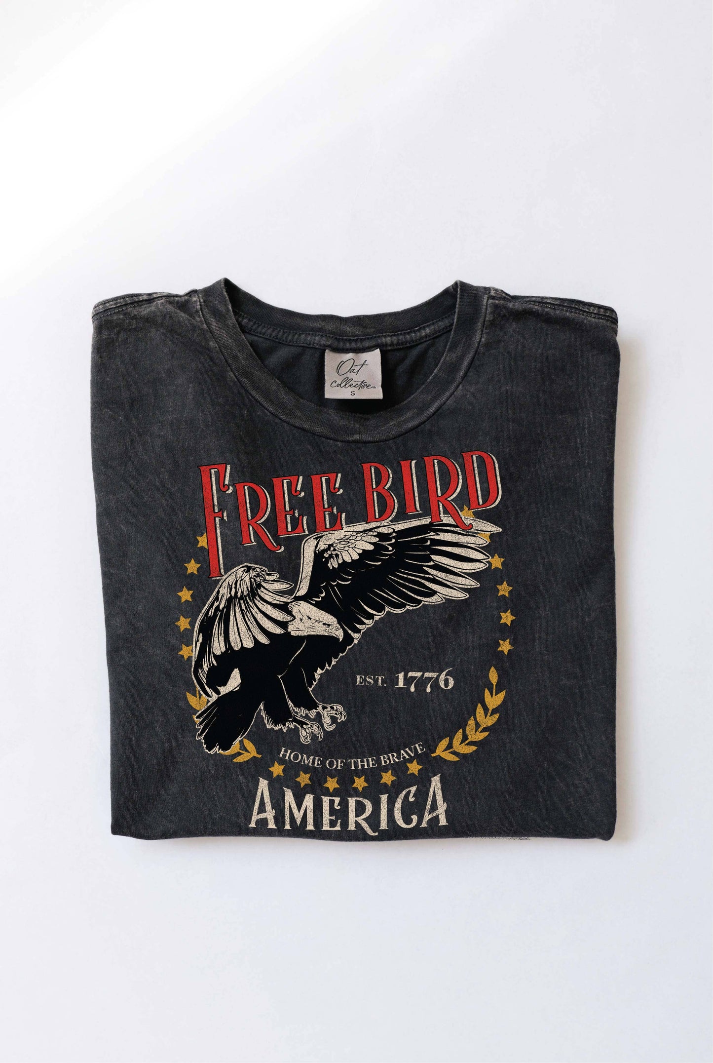 FREE BIRD AMERICA Mineral Washed Graphic Top