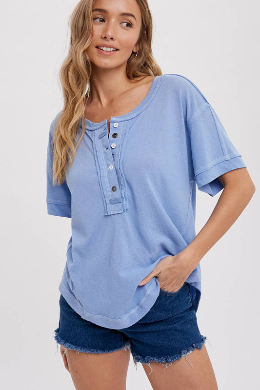 OVERSIZED HENLEY TOP-Chambray