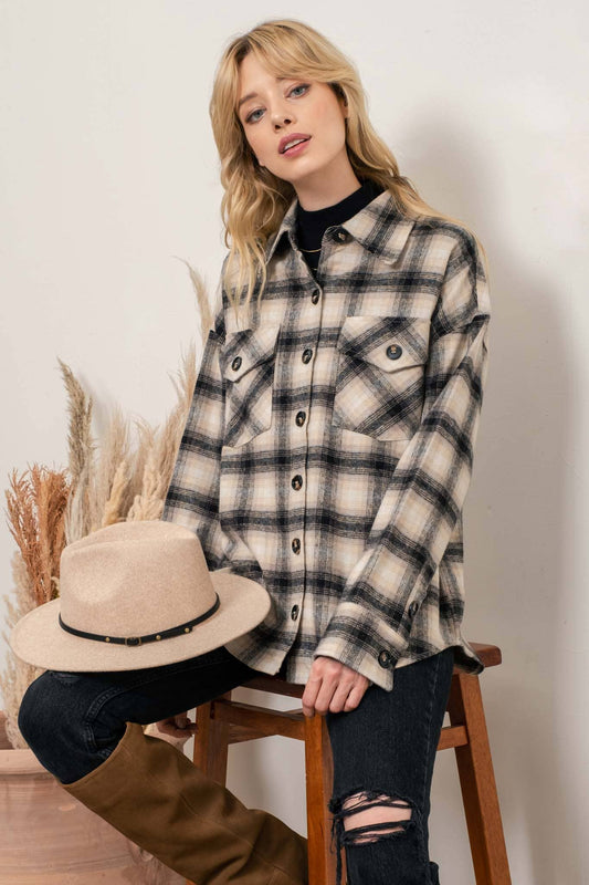 Debbie EXTENDED SHOULDER PLAID SHACKET